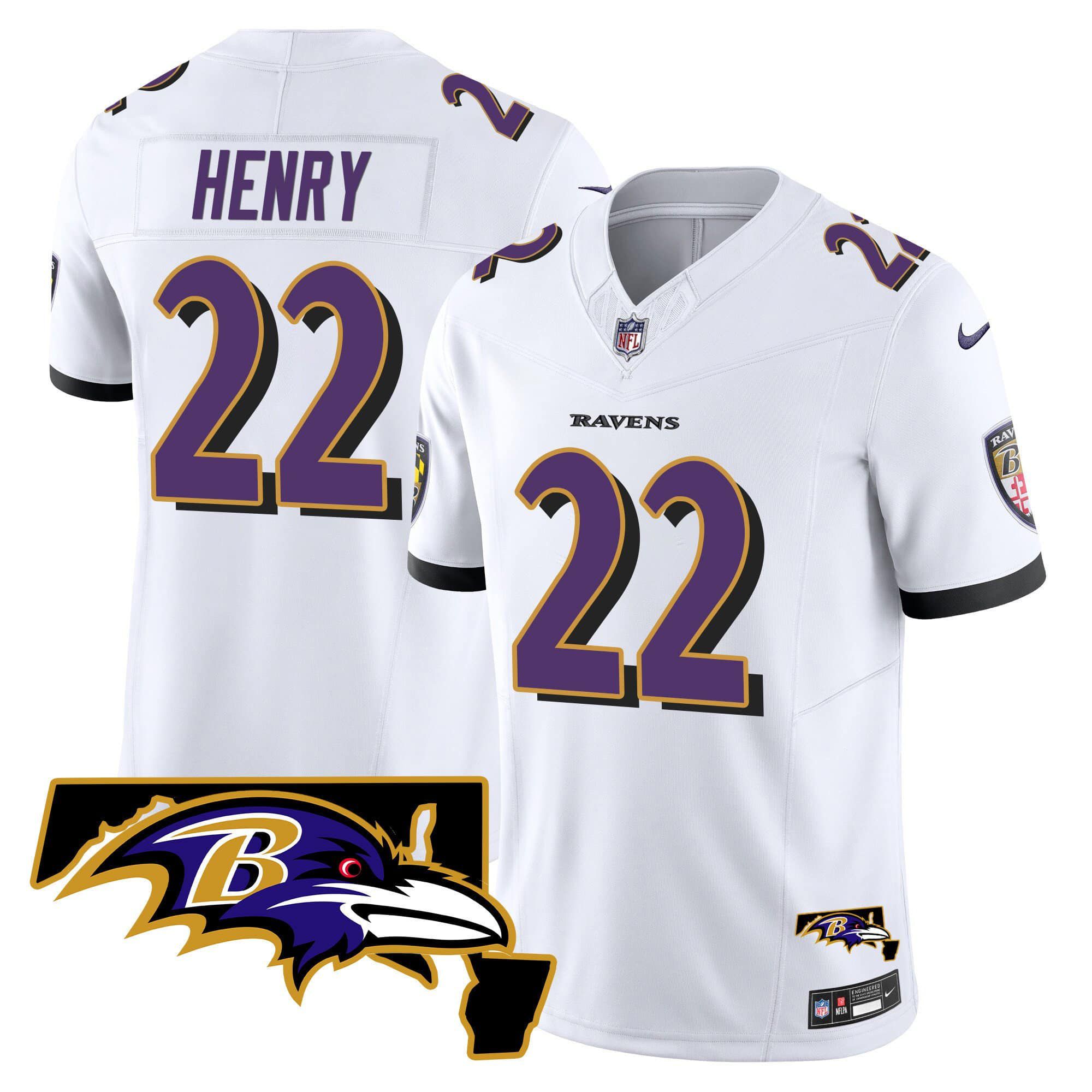 Men Baltimore Ravens #22 Henry White 2024 Nike Maryland Patch Vapor Limited NFL Jersey